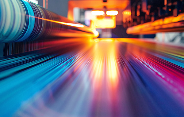 UV-Trocknungstechnologie in einer modernen Druckmaschine im Einsatz