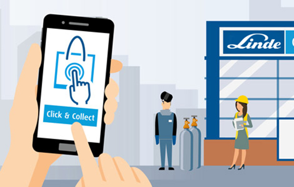 Click & Collect sur l’écran du smartphone devant le magasin spécialisé